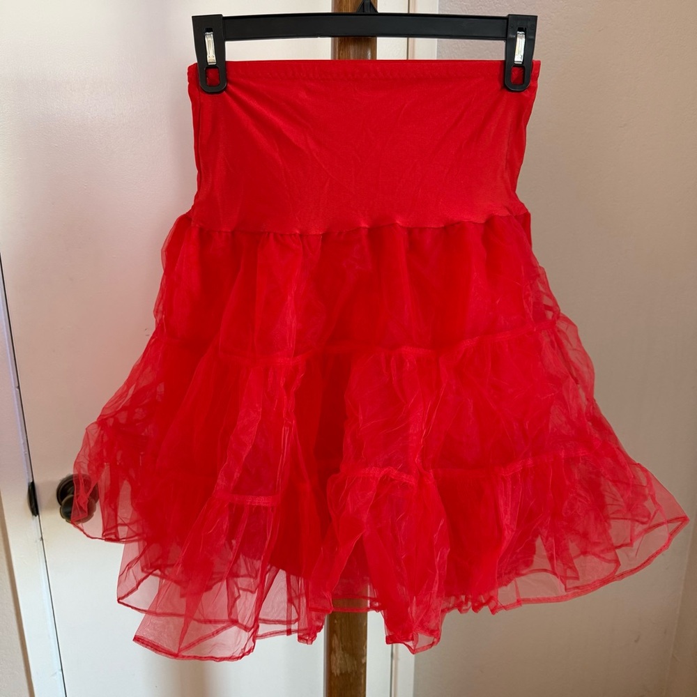 Grace Karin Vibrant Red A-Line tulle petticoat rockabilly steampunk goth- Size M